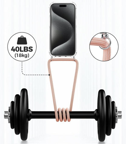 Handykette Hülle für iPhone 15 Pro 6,1 Zoll Transparent Rose Handyband