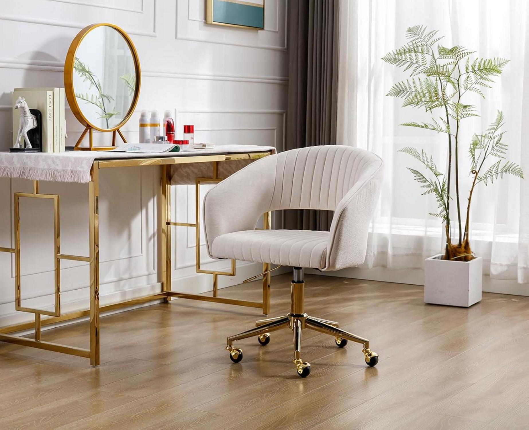 Verstellbarer Bürostuhl Chenille Beige mit Offener Rückenlehne