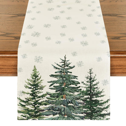 Tischläufer Kiefern Schneeflocken Weihnachten Beige 40x180 cm