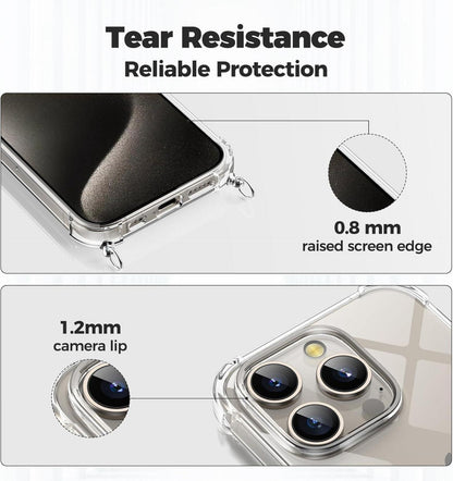 Caslord Handykette Necklace Hülle für iPhone 15 Pro Max Transparent Schwarz