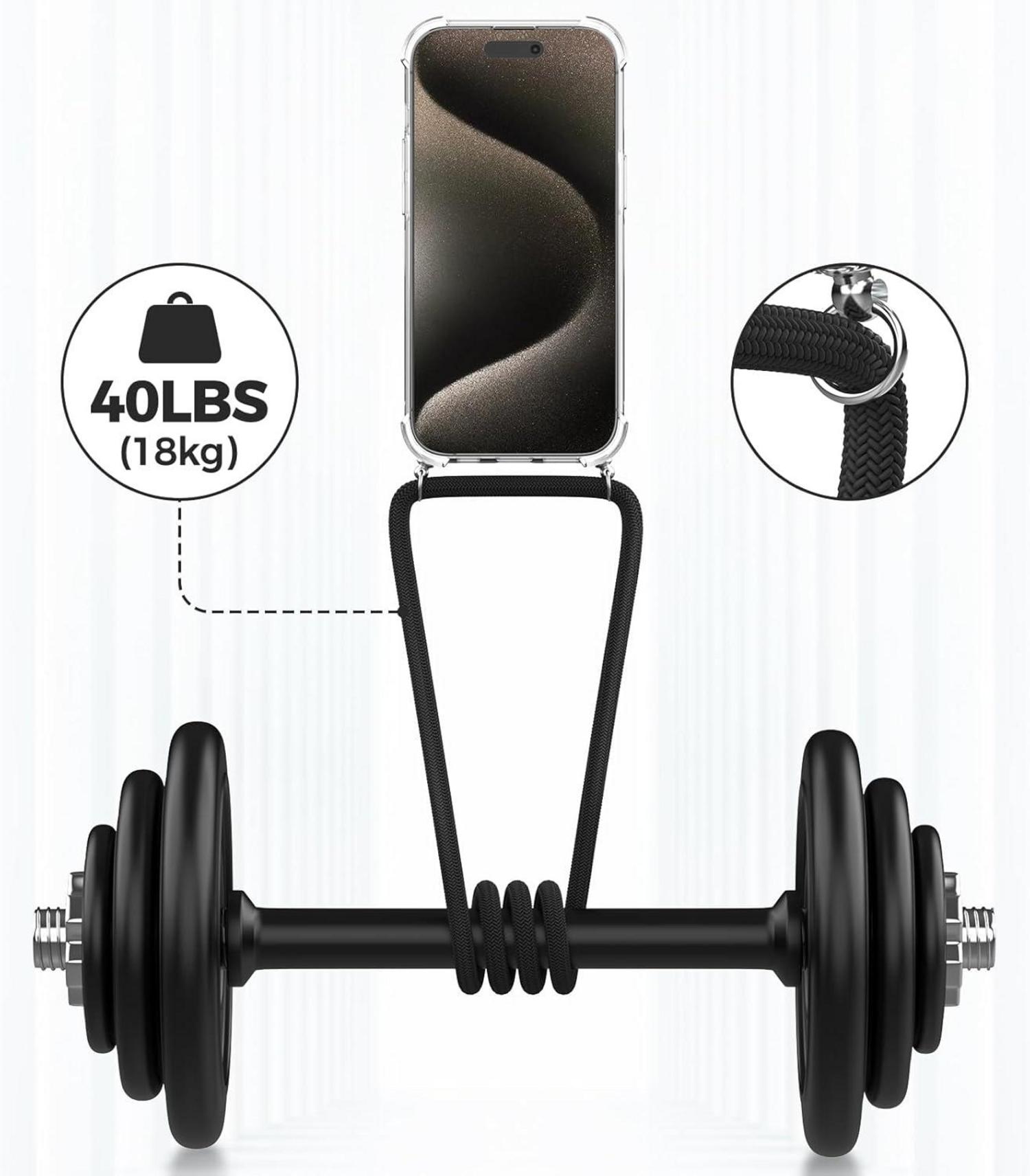 Caslord Handykette Necklace Hülle für iPhone 15 Pro Max Transparent Schwarz