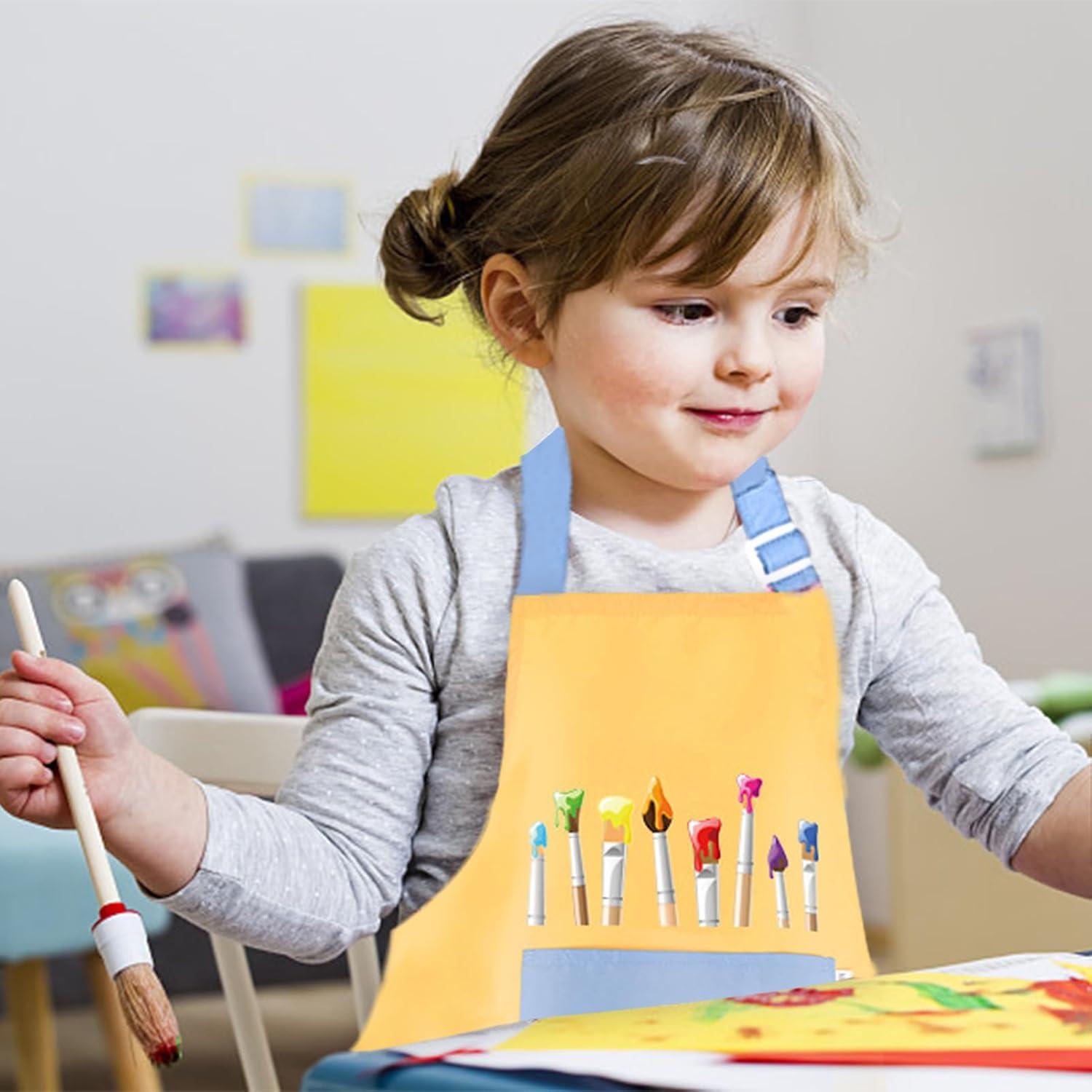 2er Set Kinder Malschürzen wasserdicht verstellbar mit Taschen Gelb Grün