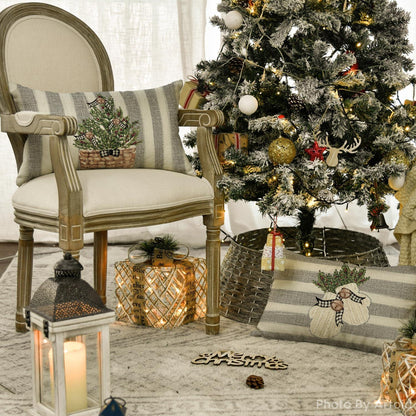 Weihnachtskissenbezüge 4er Set Schneemann Rentier 30x50 cm Grau