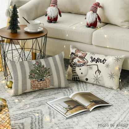 Weihnachten Deko Kissenbezüge Rentier Schneemann 4er Set 30x50 cm Wildleder Grau