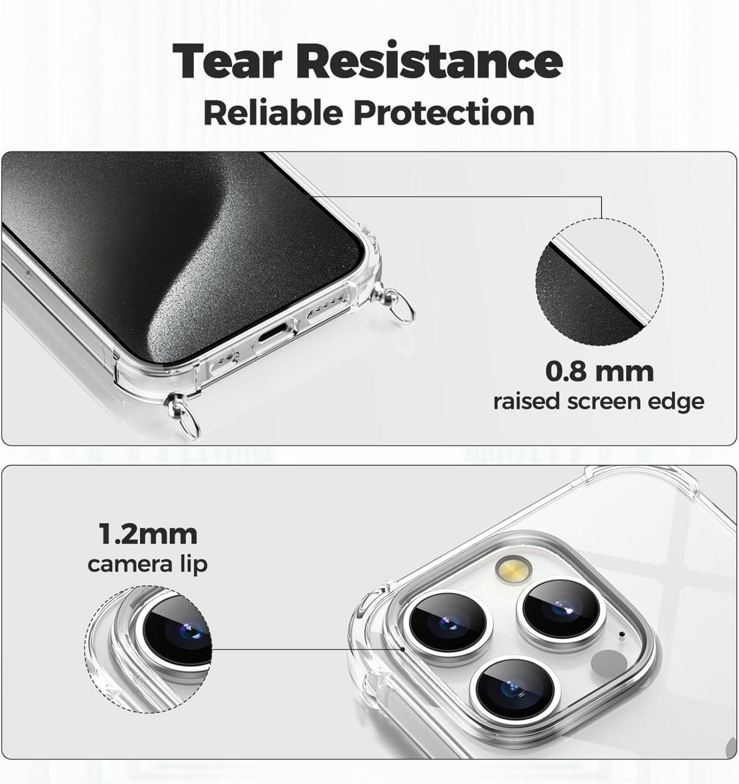 Handykette für iPhone 15 Pro Max, Transparente Necklace Hülle Roségold