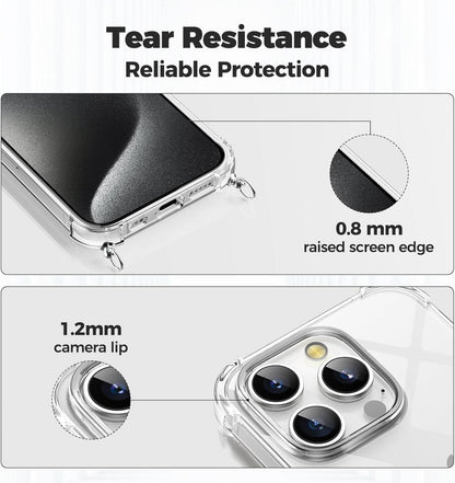 Handykette für iPhone 15 Pro Max, Transparente Necklace Hülle Roségold