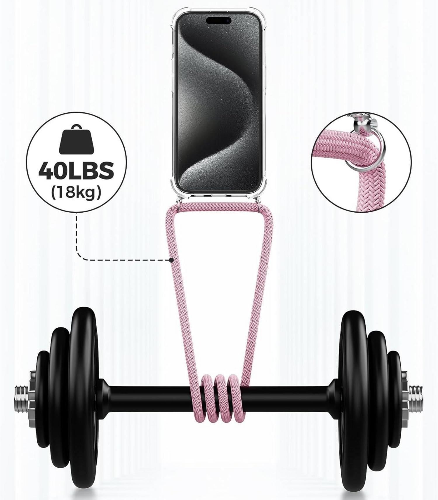 Handykette für iPhone 15 Pro Max, Transparente Necklace Hülle Roségold