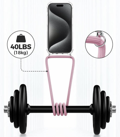 Handykette für iPhone 15 Pro Max, Transparente Necklace Hülle Roségold