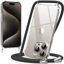 Handykette für iPhone 15 Pro 6,1 Zoll Schwarz Transparent mit Bands