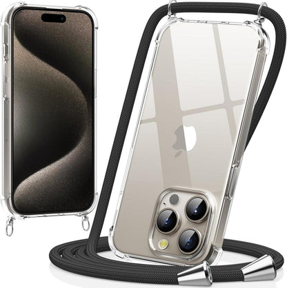 Handykette für iPhone 15 Pro 6,1 Zoll Schwarz Transparent mit Bands