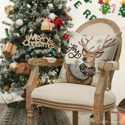 Weihnachten Kissenbezug Rentier Schneemann Set 40x40 cm Grau