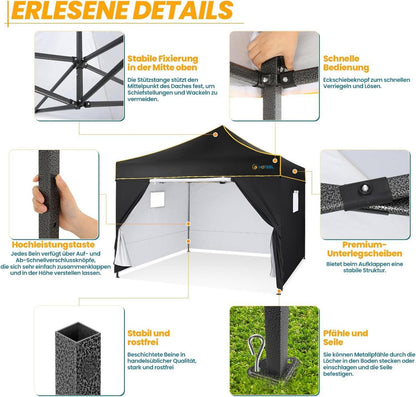 Faltpavillon 3x3 Wasserdicht Stabil Winterfest mit 4 Seitenwänden