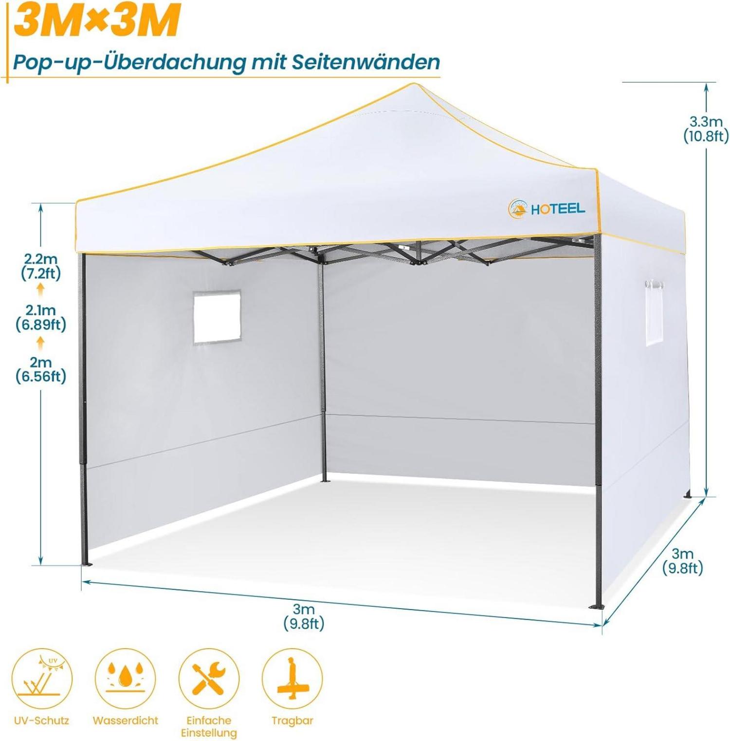 Faltpavillon 3x3 Wasserdicht Stabil UV-Schutz 50+ Pop Up Pavillon 4