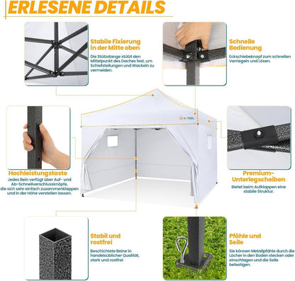 Faltpavillon 3x3m Wasserdicht Stabil Winterfest Pop Up Pavillon