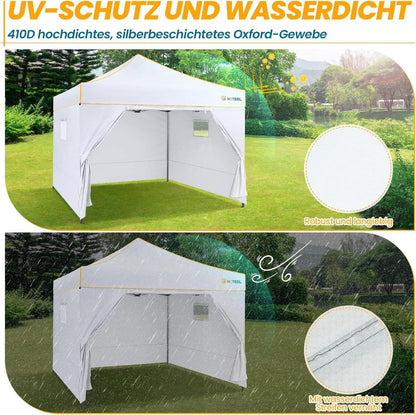 Faltpavillon 3x3 mit Seitenwänden Wasserdicht Stabil Winterfest UV-Schutz