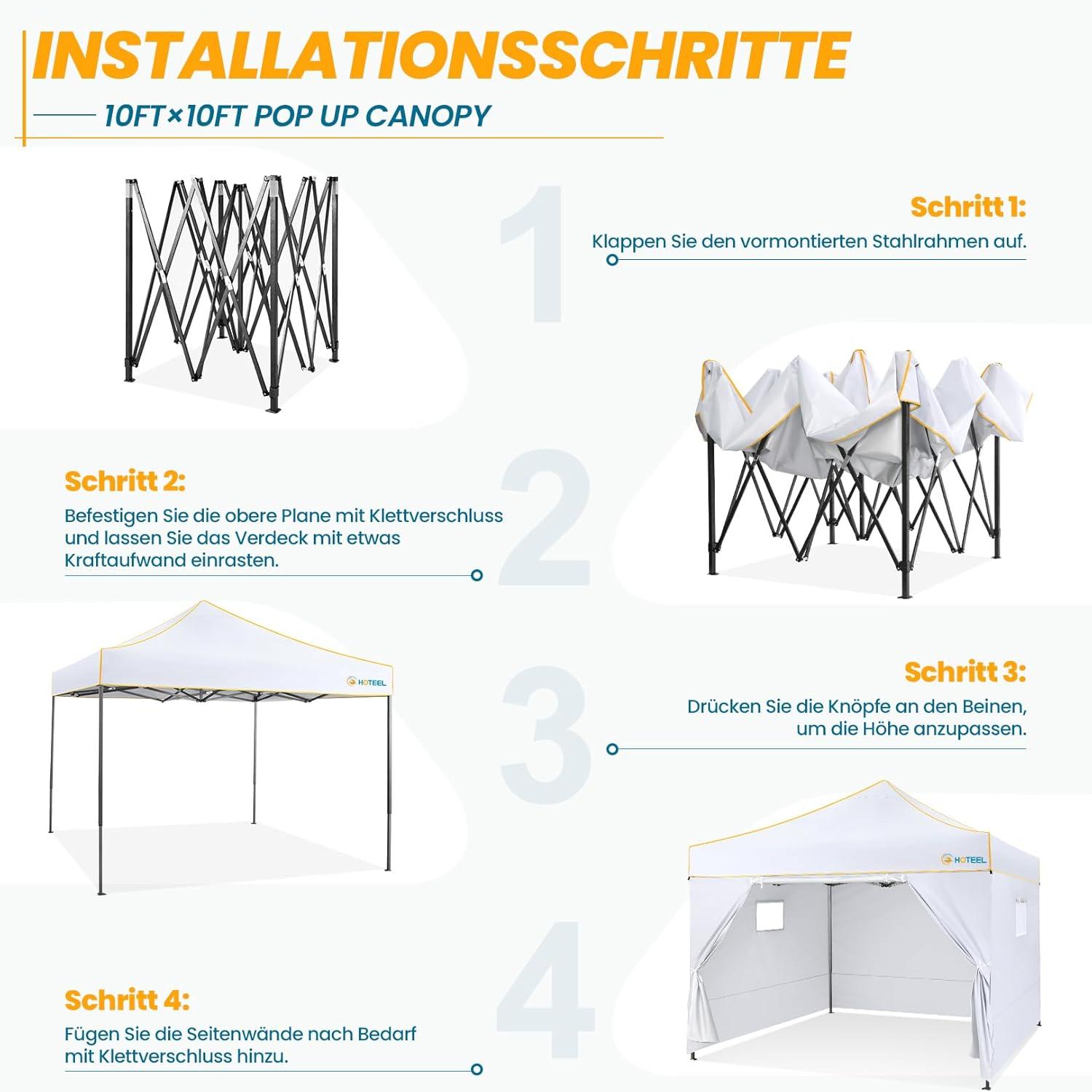 Faltpavillon 3x3 Wasserdicht Stabil Winterfest mit 4 Seitenwänden, UV