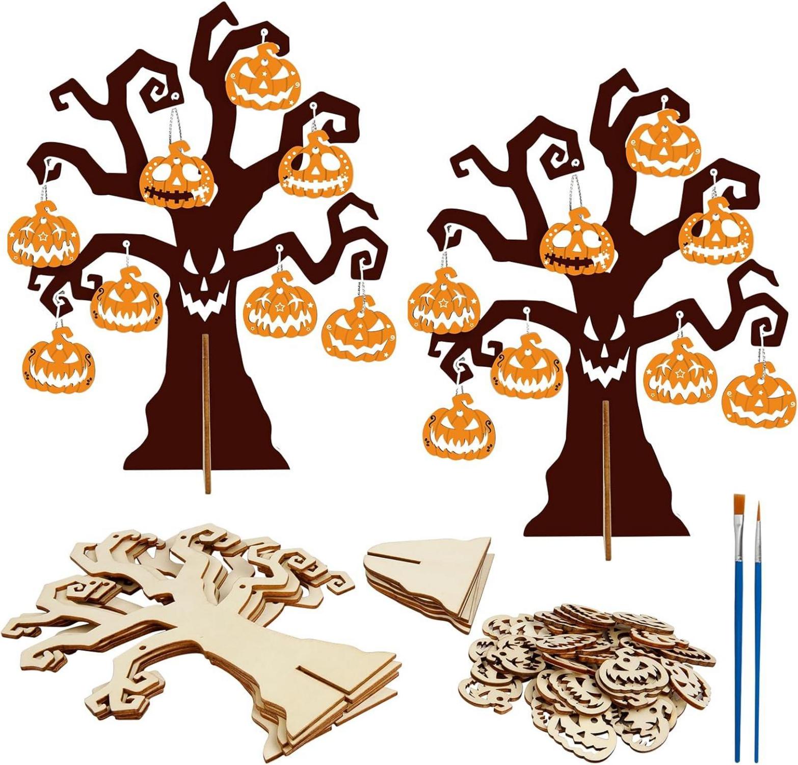 Halloweenbaum Deko Set Kürbis Holzbastelset 3D Bastelbaum Kinder DIY