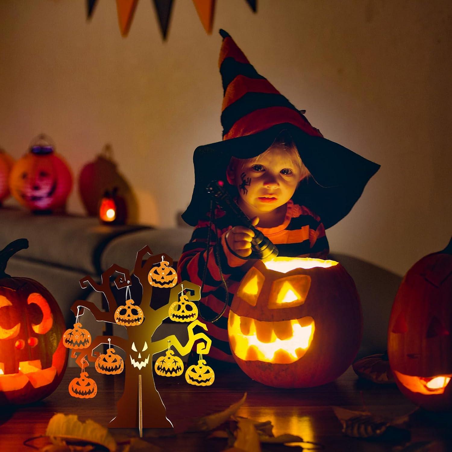 Halloweenbaum Deko Set Kürbis Holzbastelset 3D Bastelbaum Kinder DIY