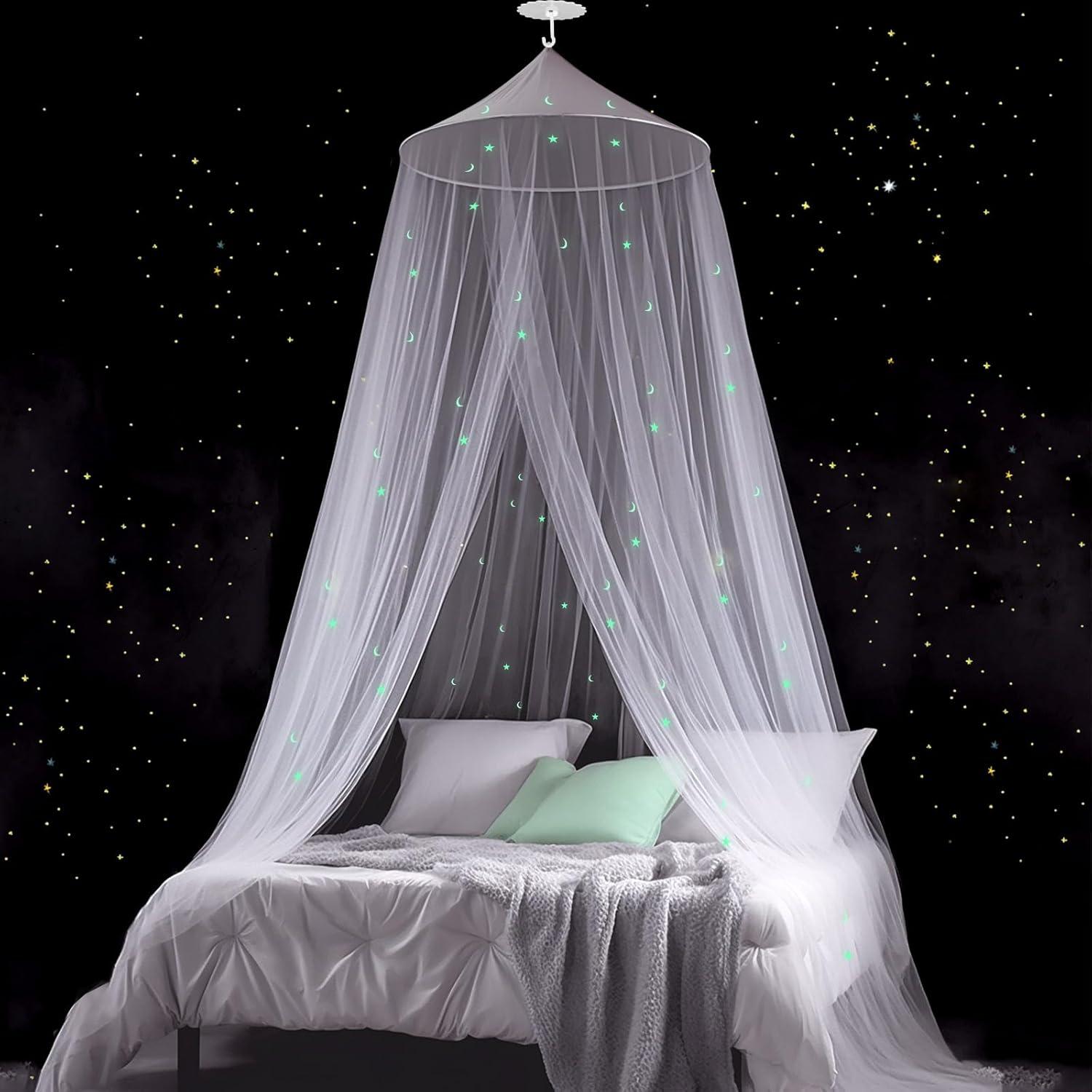 Leuchtendes Stern Mond Moskitonetz für Bett mit 360° Schutz