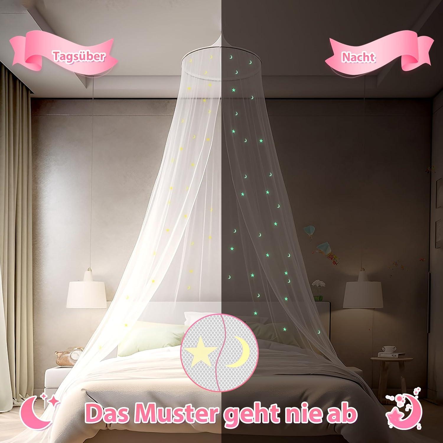 Modacraft Sterne Mond Moskitonetz Doppelbett Einzelbett Babybett Kinderzimmer Feinmaschig mit Montagezubehör