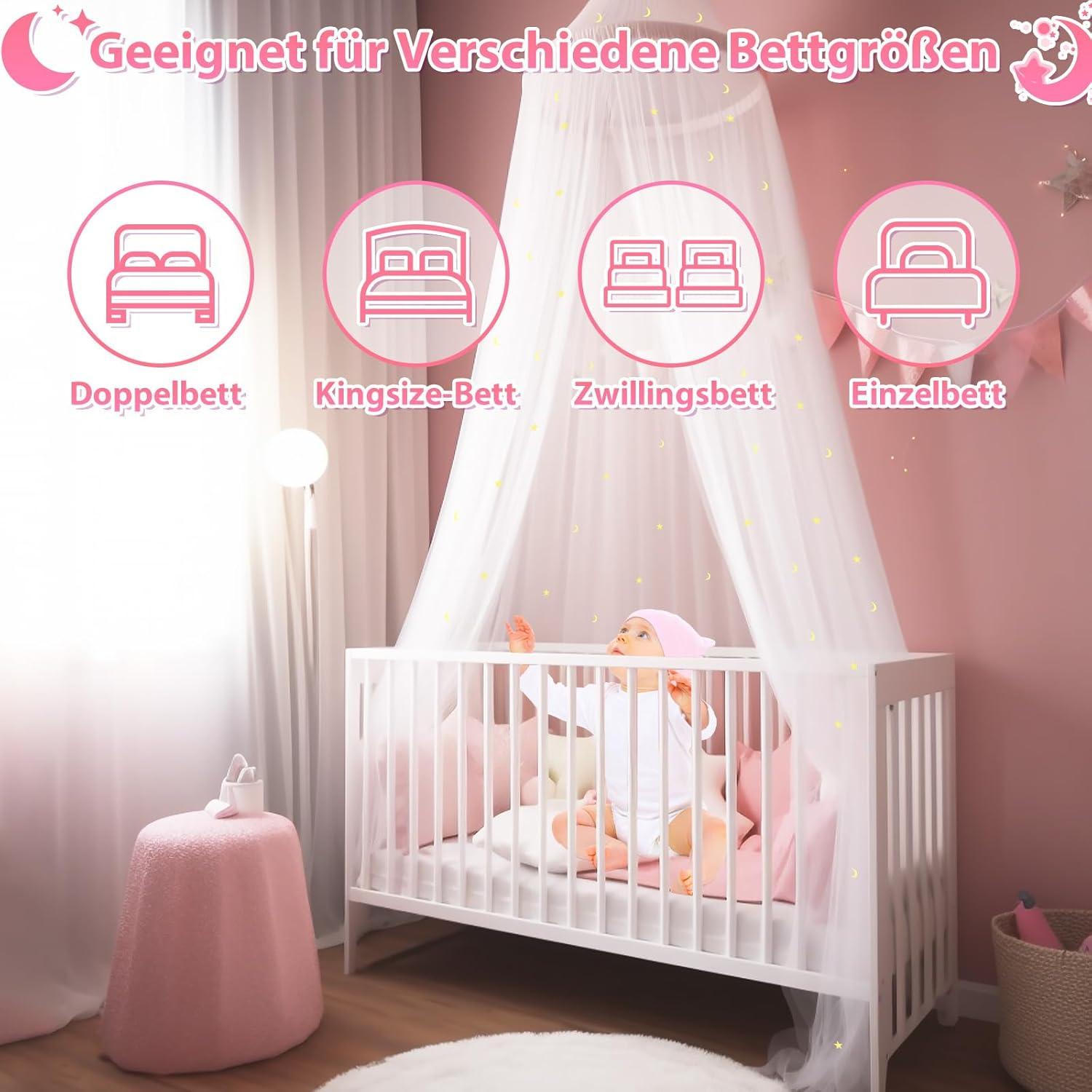 Leuchtendes Sterne Mond Moskitonetz Doppelbett Kinderzimmer Feinmaschig