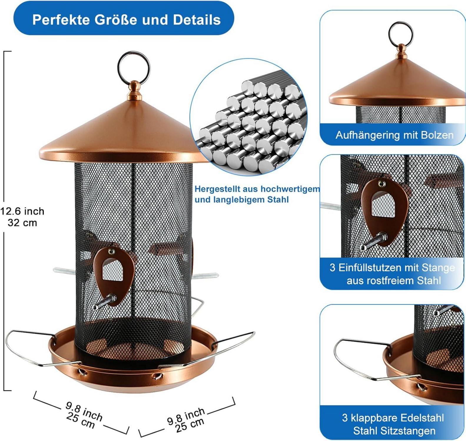 Vogelfutterhaus Metall Mesh Screen für Wildvögel Garten - 32CM