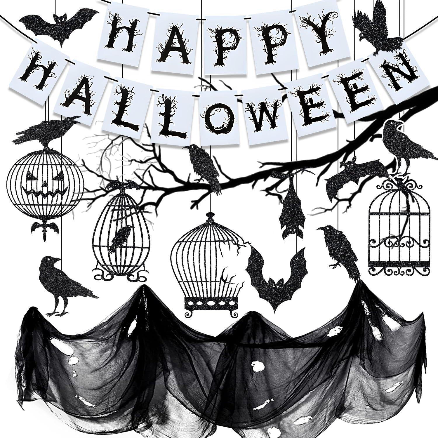 Halloween Deko Set Gruselige Party Stoff Girlande Vogelkäfig Spiralen