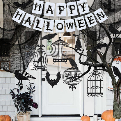 Halloween Deko Set Gruselige Party Stoff Girlande Vogelkäfig Spiralen