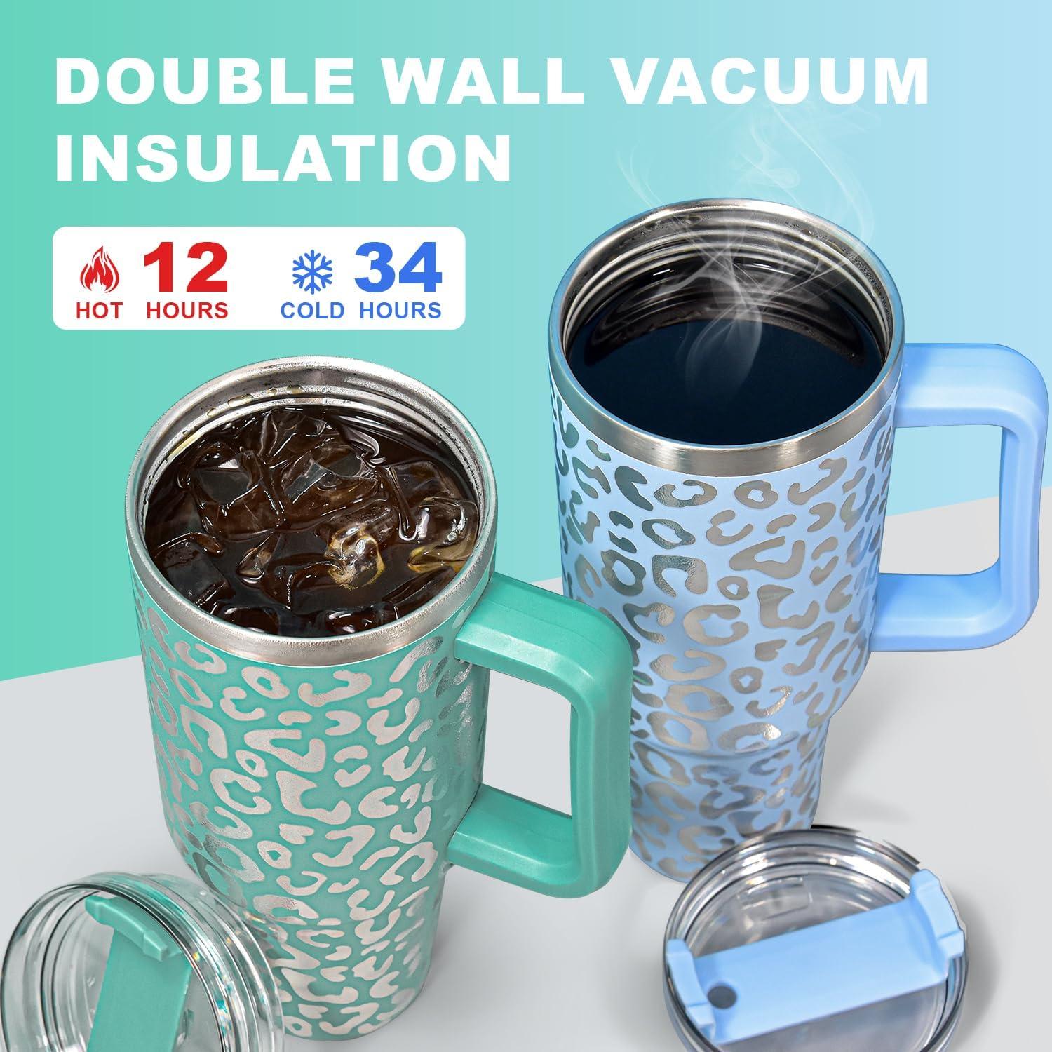 Isolierter Thermobecher mit Strohhalm und Henkel