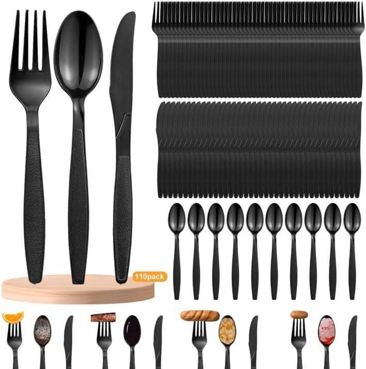 110-teiliges Schwarzes Plastikbesteckset für Familienfeiern