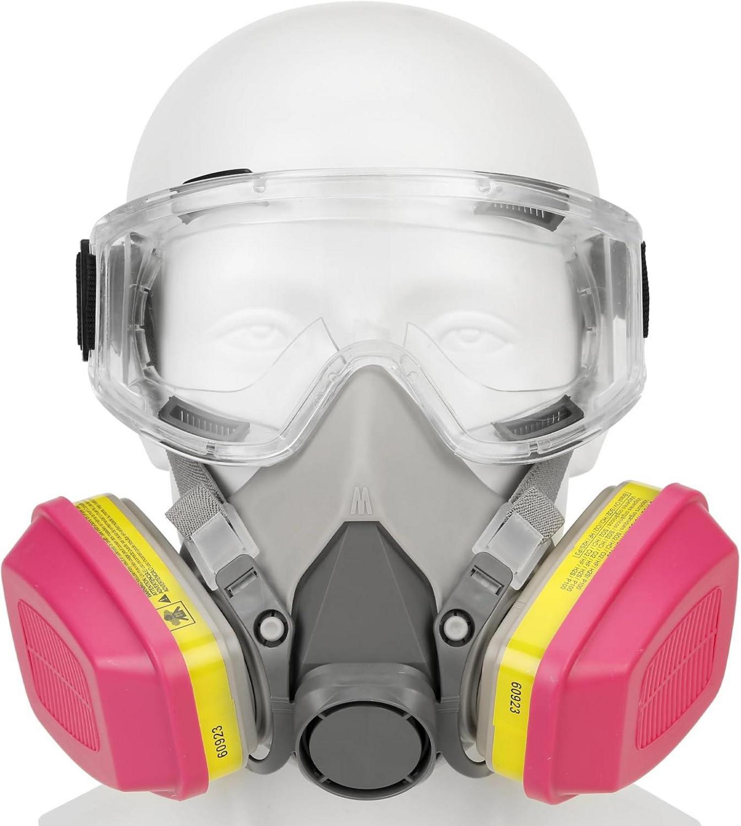 Atemschutzmaske mit Schutzbrille und Filterkartuschen für Farbstaub
