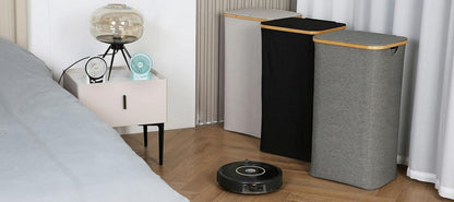 XXL Wäschekorb mit Deckel 120 Liter Schwarz Bambus Henkel faltbarer Laundry Basket