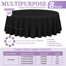 8x Schwarze Runde Tischdecken 229cm – Polyester, Waschbar
