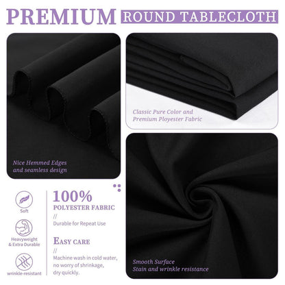 8x Schwarze Runde Tischdecken 229cm – Polyester, Waschbar