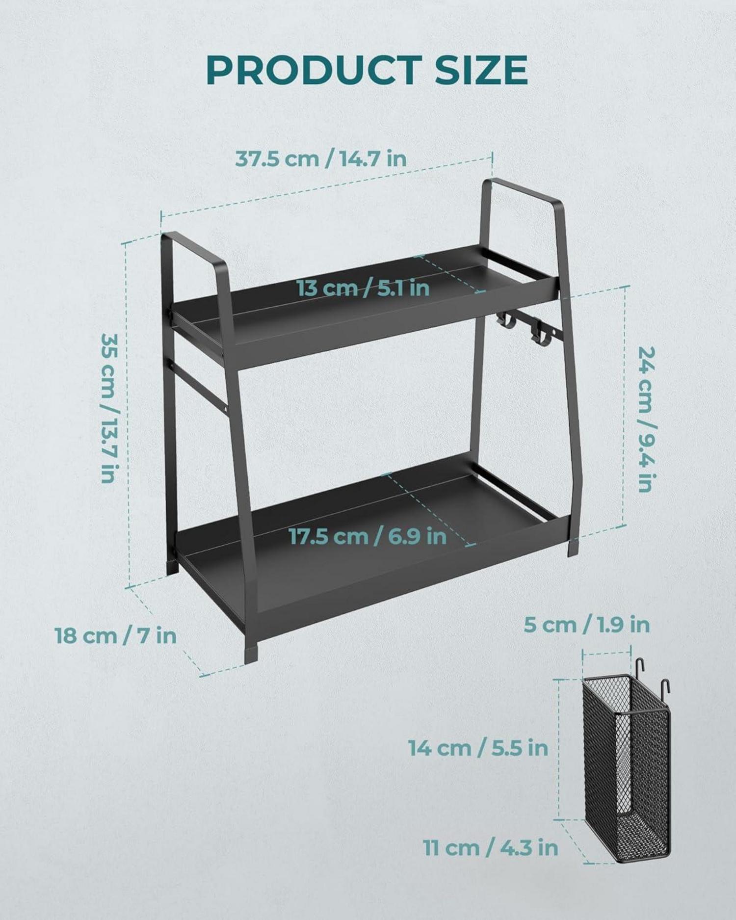 2 Tier Metall Gewürzregal für Arbeitsplatte - Höhenverstellbar & Schwarz