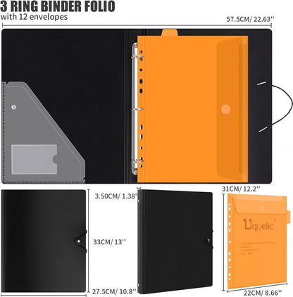 A4 Ringordner Organizer mit 12er Dokumentenmappe Schwarz