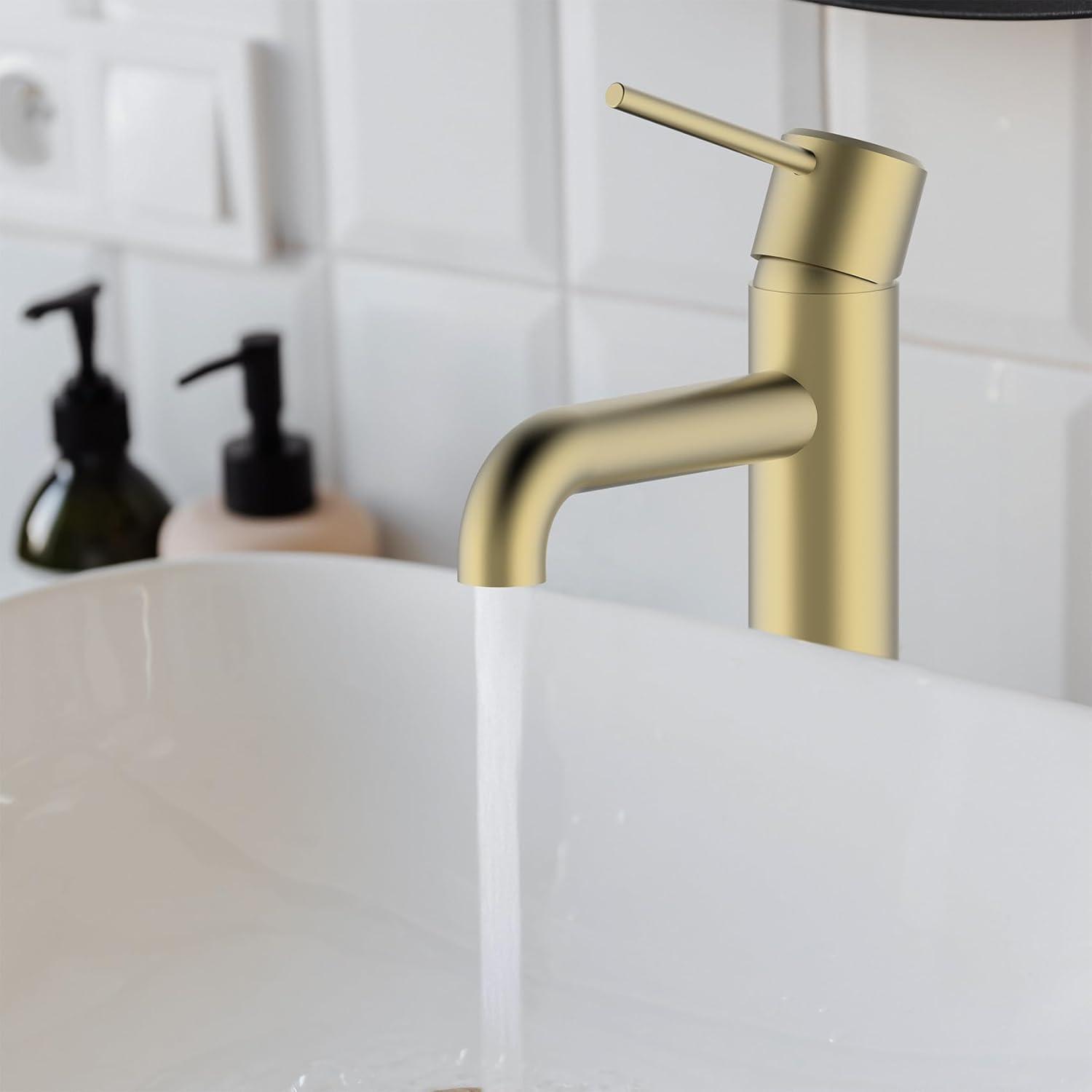 Messing-Waschtischarmatur mit Wasserfalleffekt, Gold-Einhebelmischer