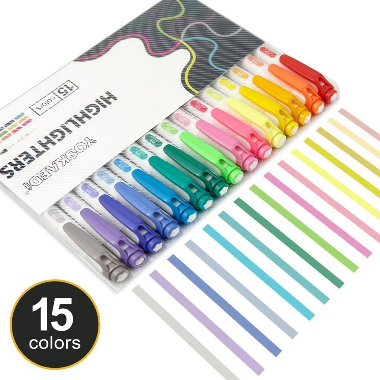 YOSKAEDI Textmarker Set mit doppelten Spitzen, 15 pastell