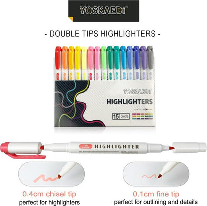 Textmarker Set mit 15 pastellfarbenen Markern und zwei Spitzen