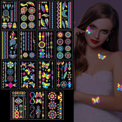 15 Wasserdichte Temporäre Festival Tattoos Neon Glitzer Body Art
