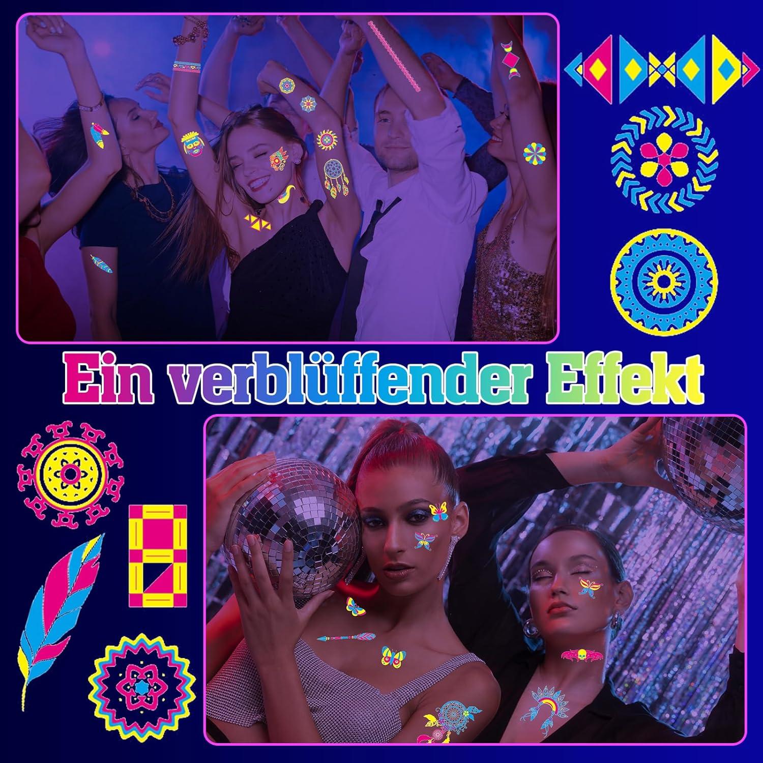 15 Wasserdichte Temporäre Festival Tattoos Neon Glitzer Body Art
