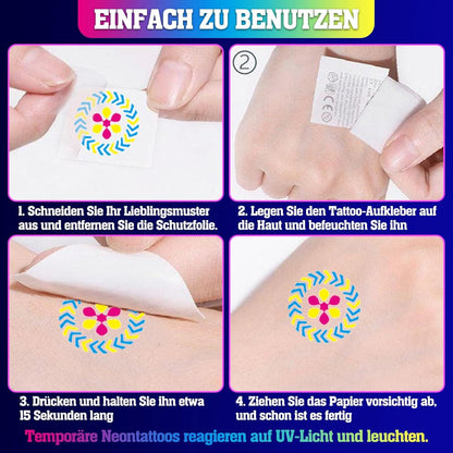 SPOKKI 15 Blätt Festival Tattoos wasserdicht temporär UV Neon Glitzer Aufkleber