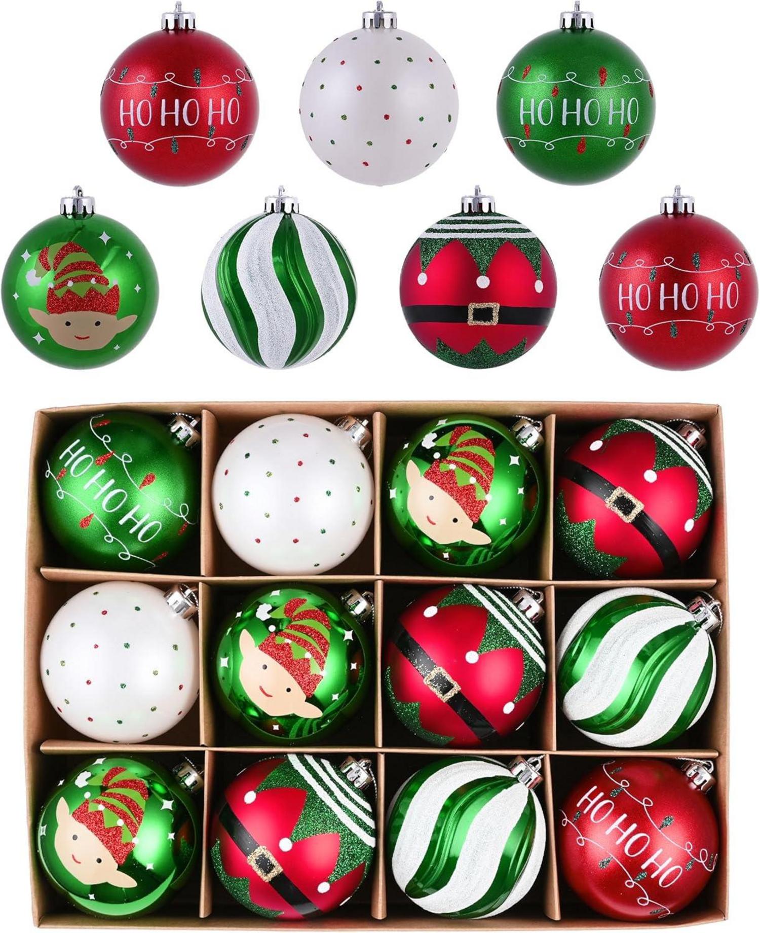 Christbaumkugeln 12tlg. Weihnachtskugel-Set 8cm Aufhänger Rot Grün