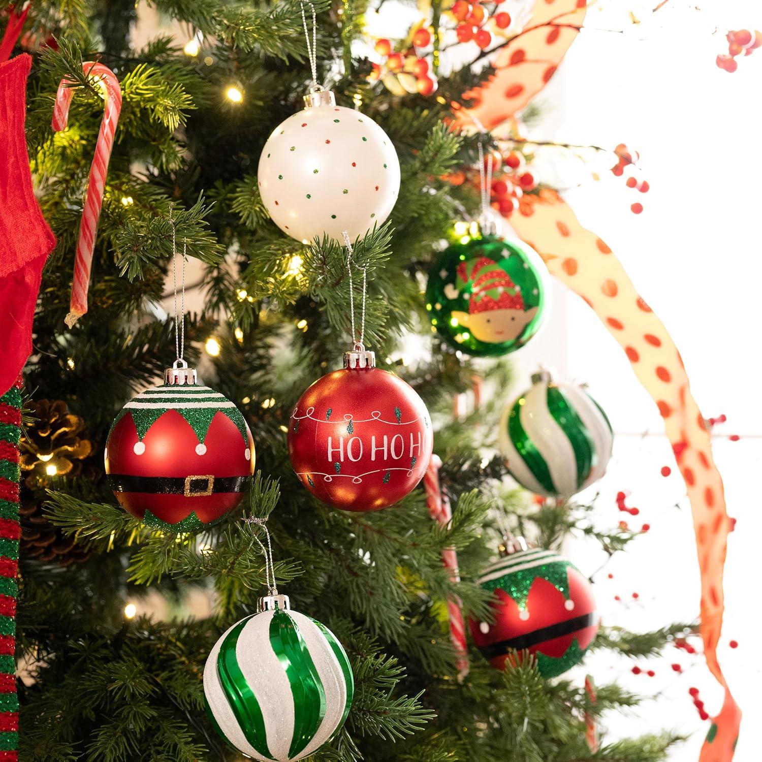12er Set Weihnachtskugeln 8cm Rot Grün Weiß mit Aufhänger
