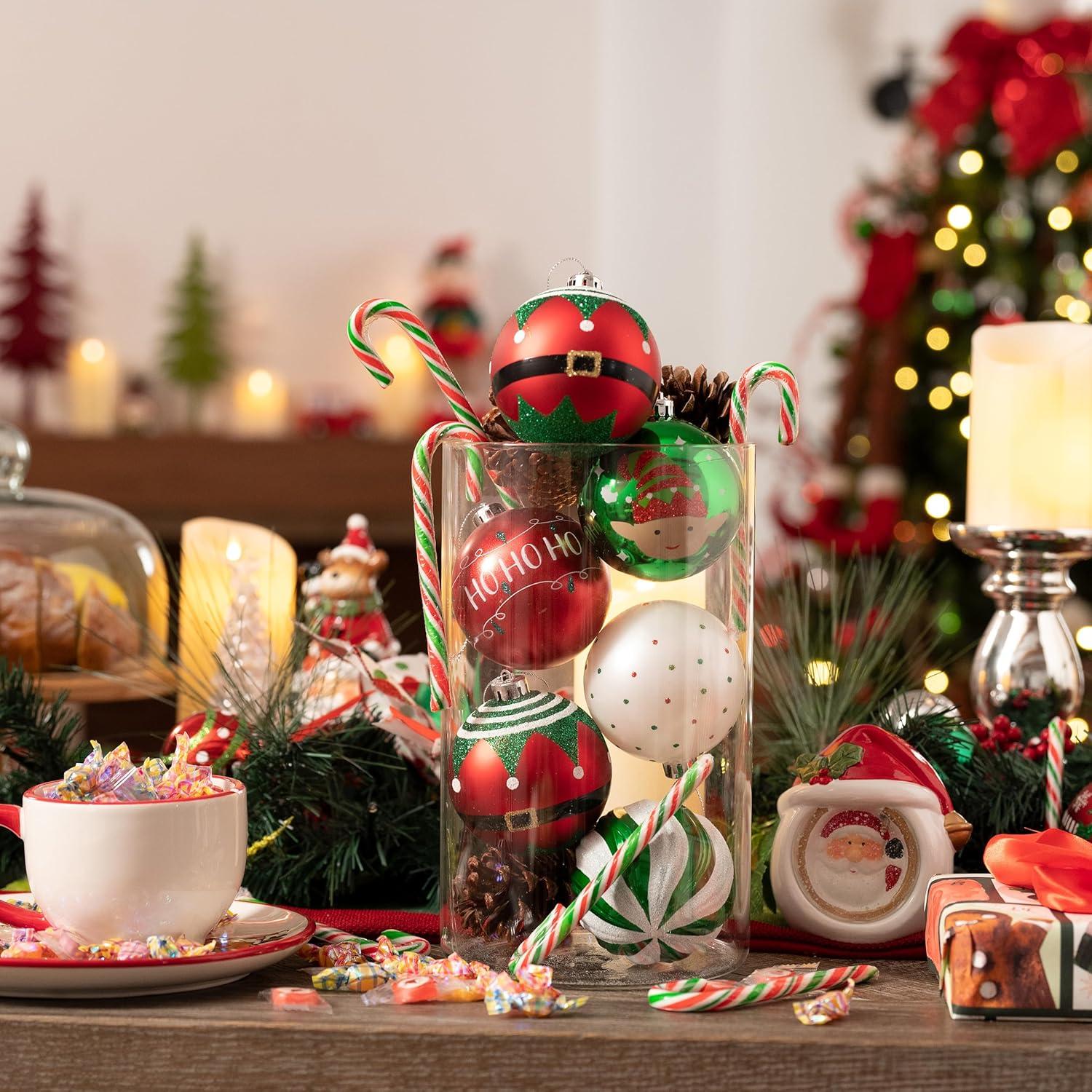 Christbaumkugeln 12tlg. Weihnachtskugel-Set 8cm Aufhänger Rot Grün