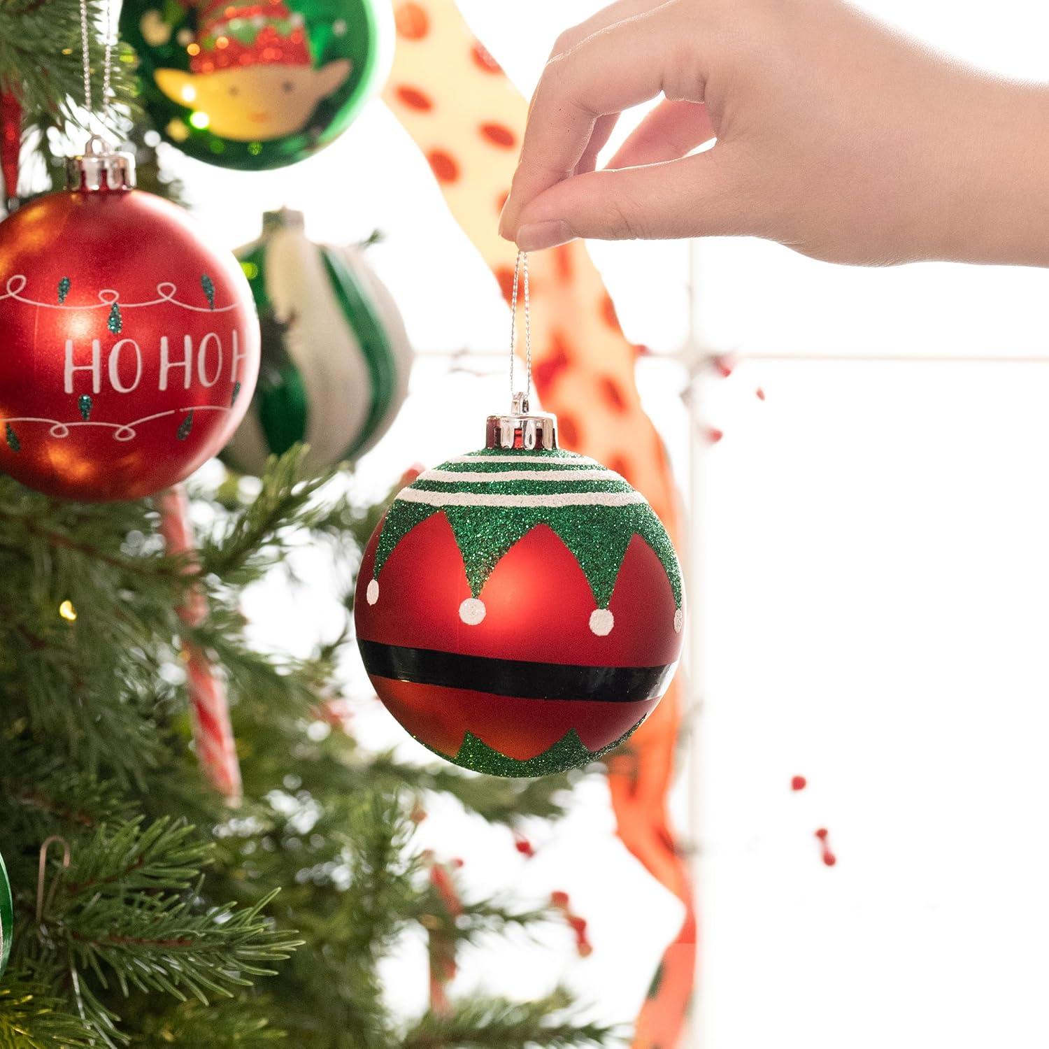 Weihnachtskugeln Rot Grün Weiß 12 Stück 8cm Christbaumkugeln mit Geschenkpaket