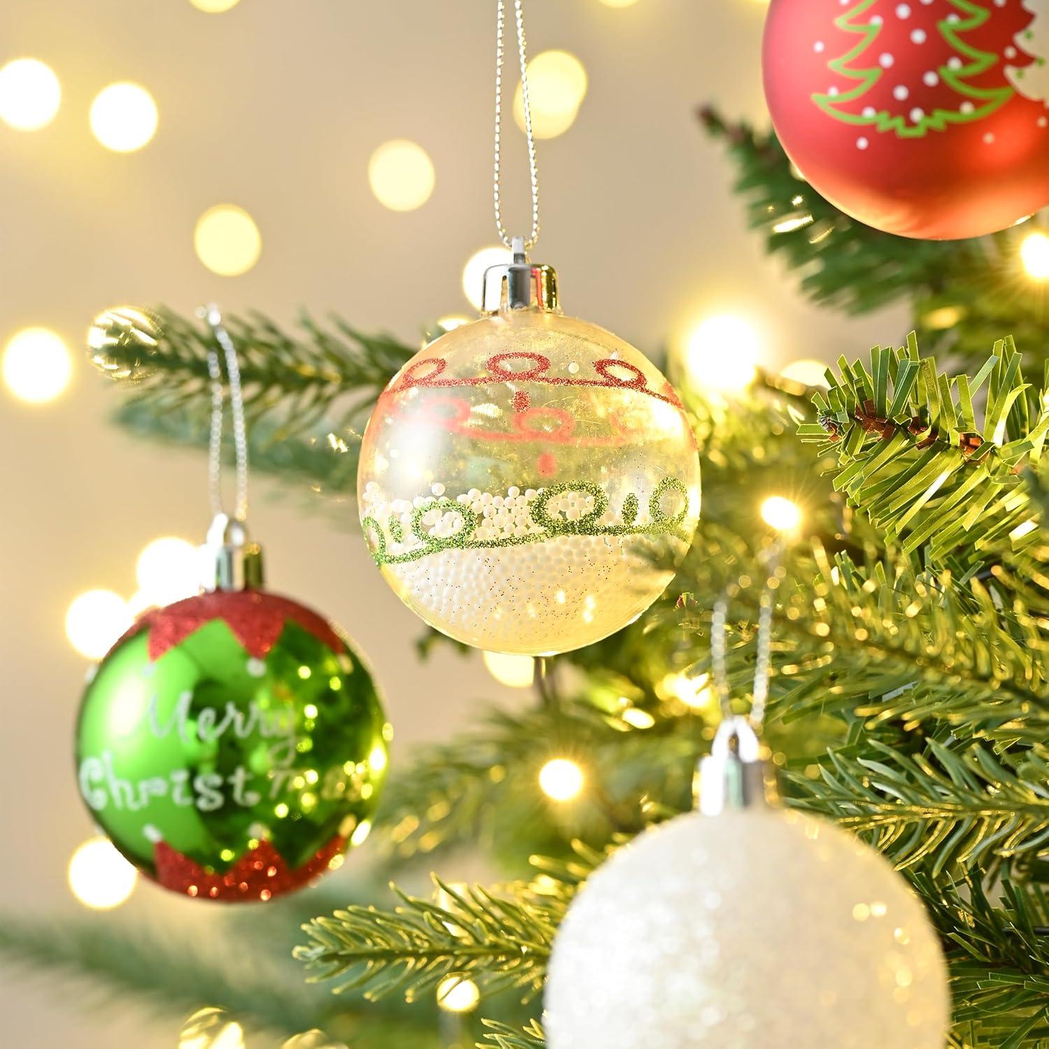 16 Weihnachtskugeln Deko-Set 6cm Rot Grün Weiß Kunststoff Christbaumschmuck