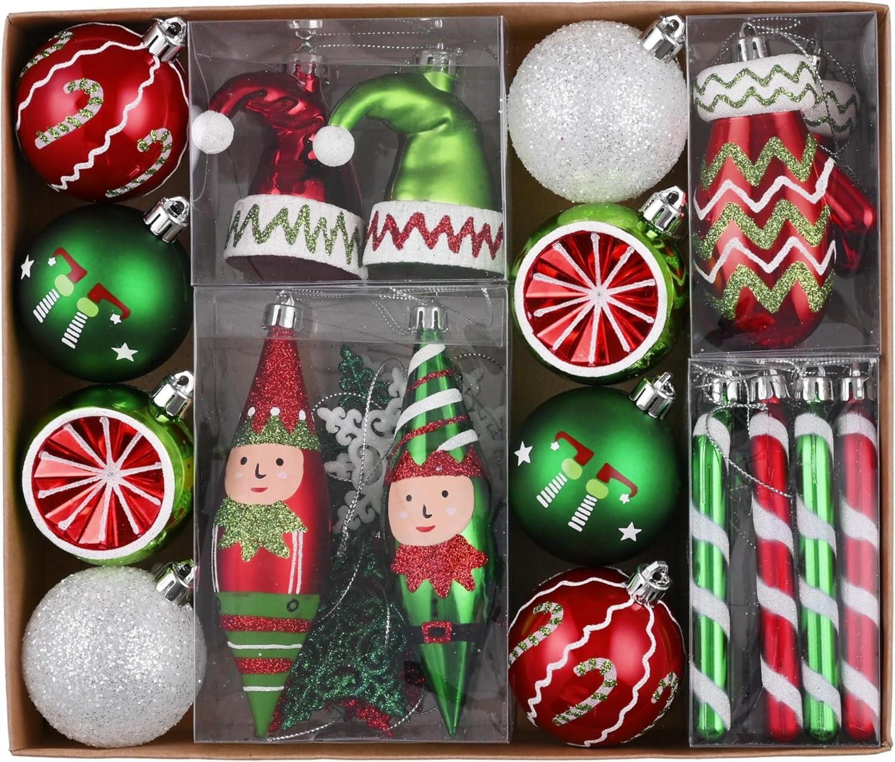 40 Weihnachtskugeln Christbaumschmuck Set Kunststoff Rot Grün