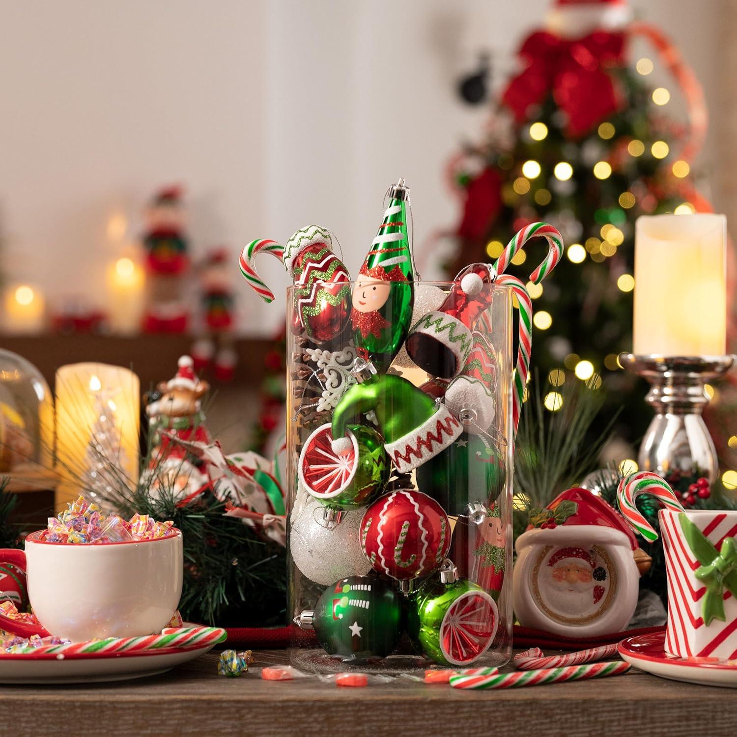 40 Weihnachtskugeln Christbaumschmuck Set Kunststoff Rot Grün