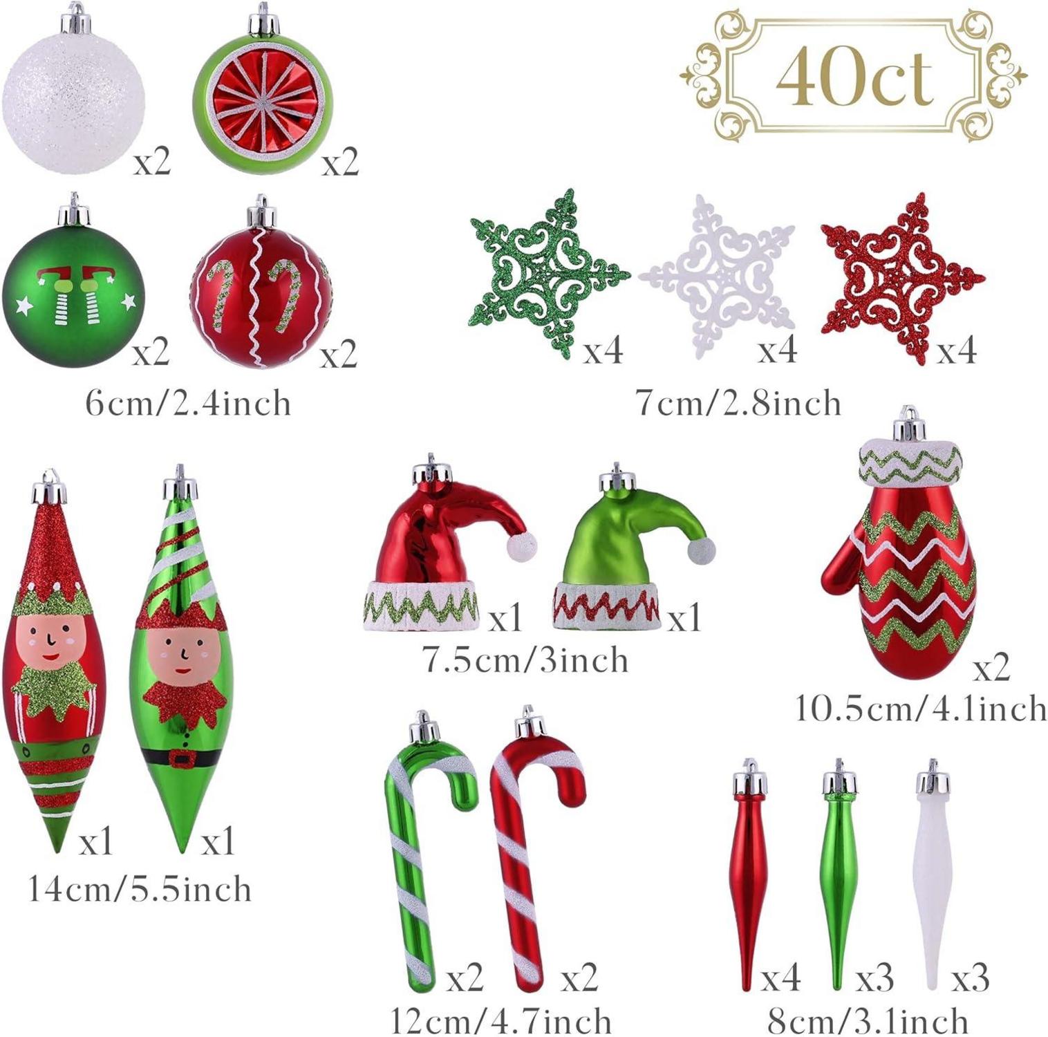 40 Weihnachtskugeln Christbaumkugeln rot grün weiß Kunststoff hängend